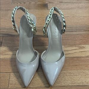 Chic Patent Leather Heels with Chain Strap